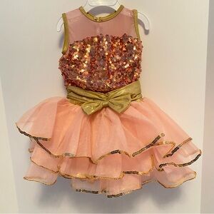 Revolution This Magic Moment Sequin Tulle Coral Gold Dance Costume Size SC